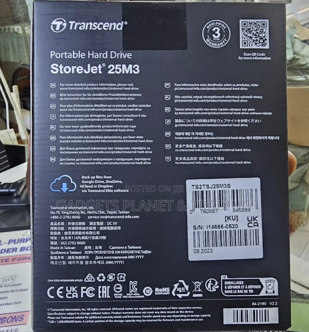 Transcend Storejet Portable External Hard Drive Usb3.1 - 2tb