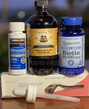 Kirkl Minoxidil + Biotin + Castor Oil + Derma Roller Combo