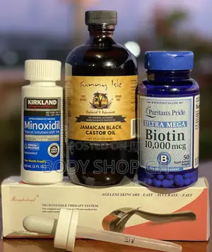 Castor Oil + Kirkland Minoxidil + Roller + Biotin Combo KIT