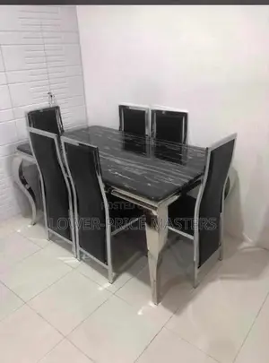 German 6 Chair Marble Dining Table Set