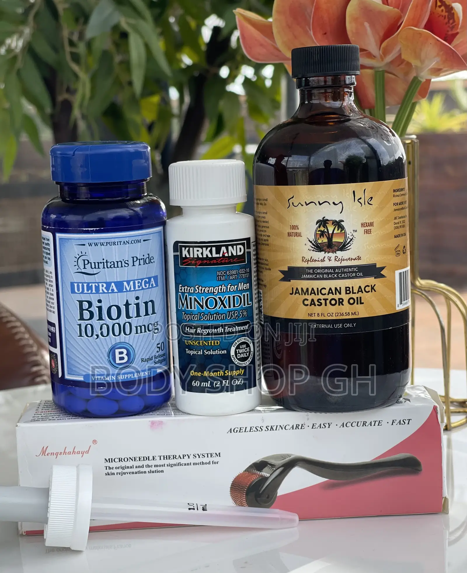Beard Growth KIT - Kirkland + Roller + Biotin + Castor Oil