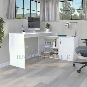 L-Shaped Computer Desk With Open and Closed Storage
