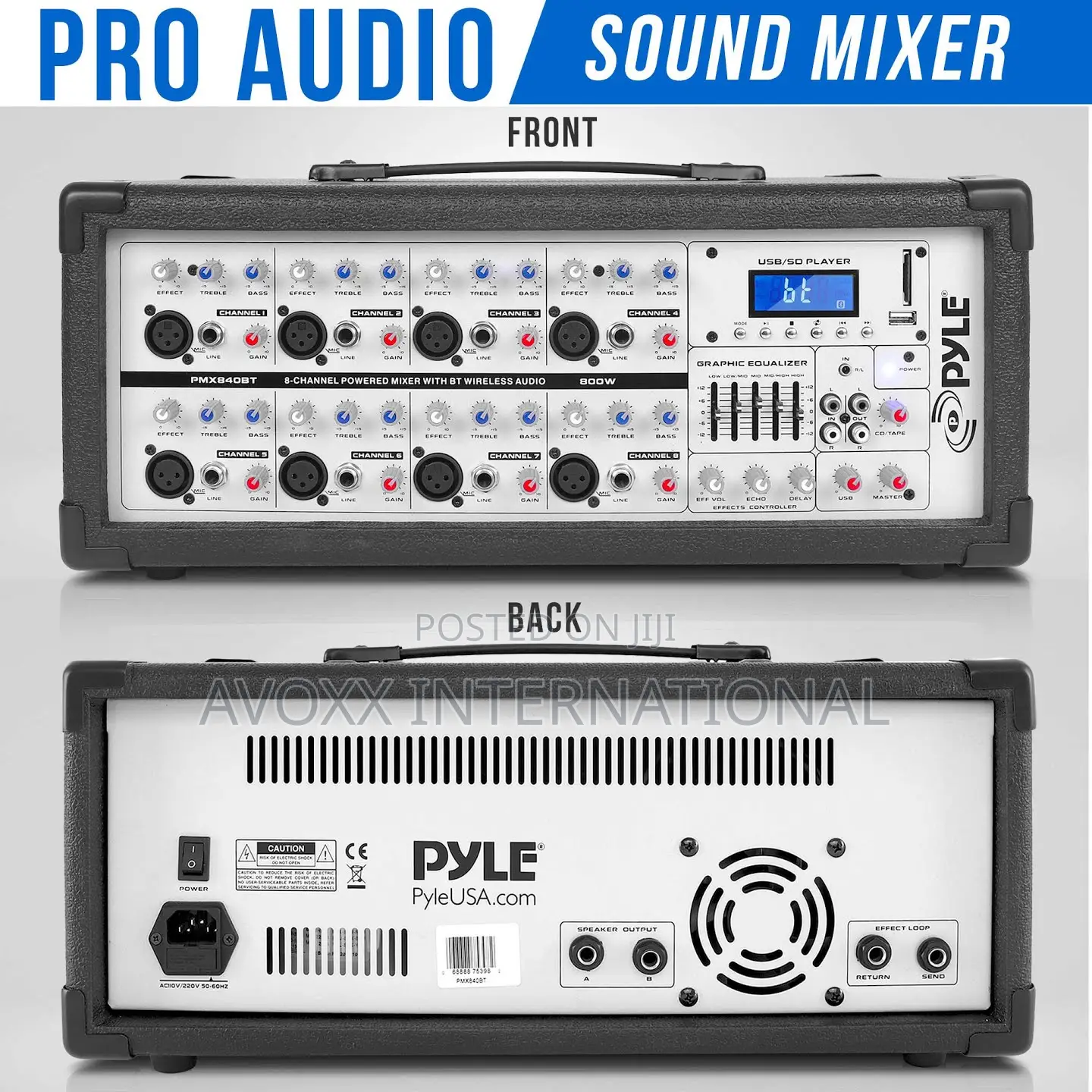Pyle 8-ch.Bluetooth Stage Powered Mixerpro Audio Sound Mixer
