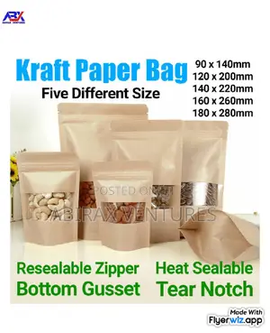 Brown And White Kraft Paper Pouch 100pcs