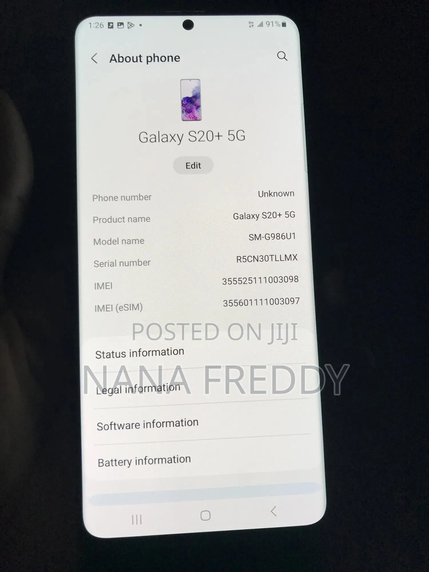 New Samsung Galaxy S20+ 5G 128 GB Gray