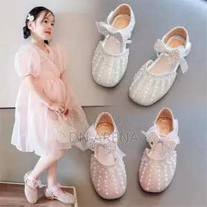 Girls Autumn Rhinestone Bow Leather Princess Shoes