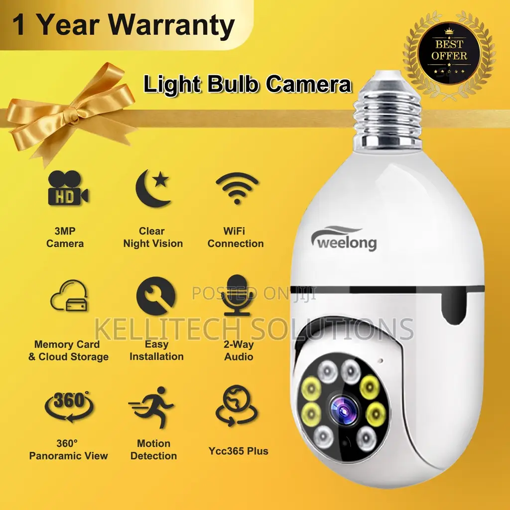 360 Degrees Wifi Smart CCTV Bulb Camera, IOS, Android App