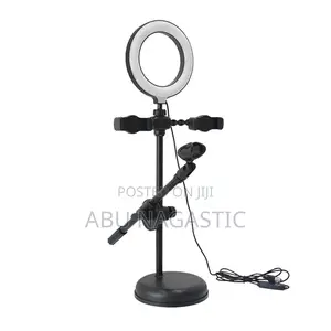 Dual Phone Clips Ring Light Mic Stand