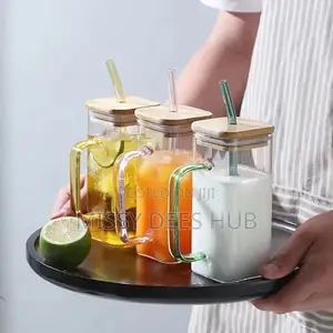 400ml Square Glass Cup With Bamboo Cover