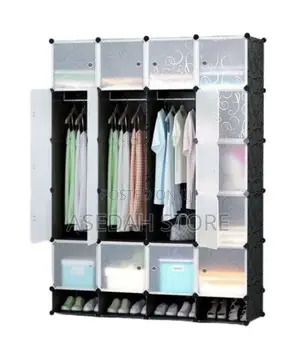 16 Cubes Plastic Wardrobe With Shoe Rack - Black/Whit