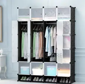 16 Cubes Plastic Wardrobe With Shoe Rack - Black/Whit