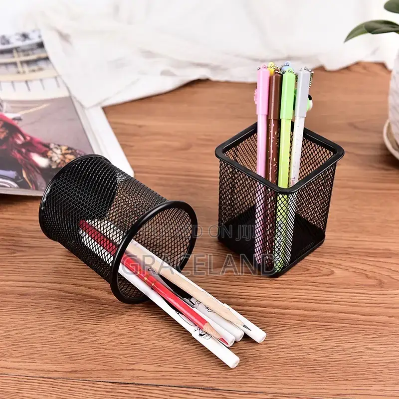 2 PCS Office Desk Pen Pot Ruler Scissor Pencil Holder Cup