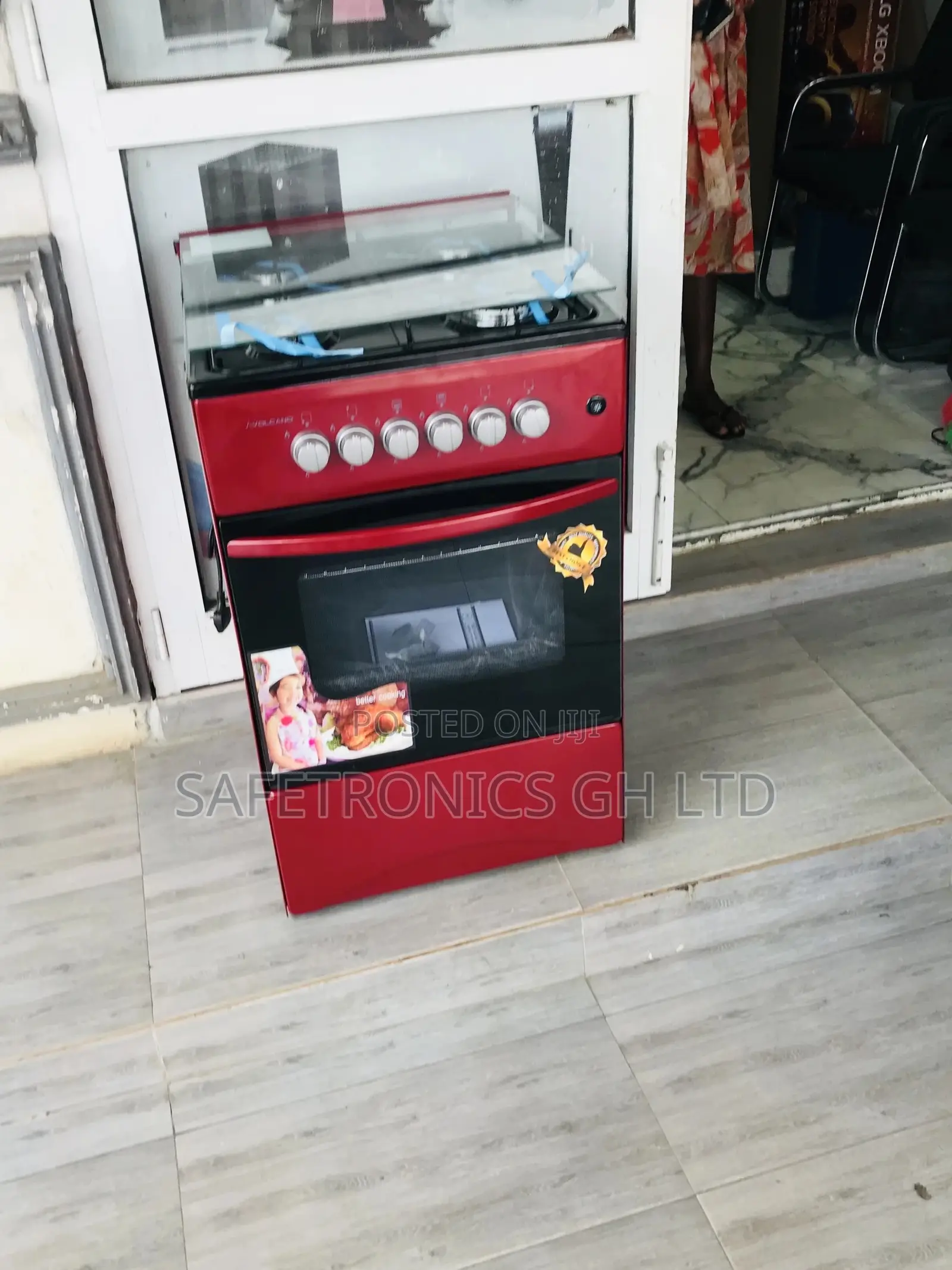 Glass Lid Oven With Grill Volcano Red 4 Gas Cooker 50x50