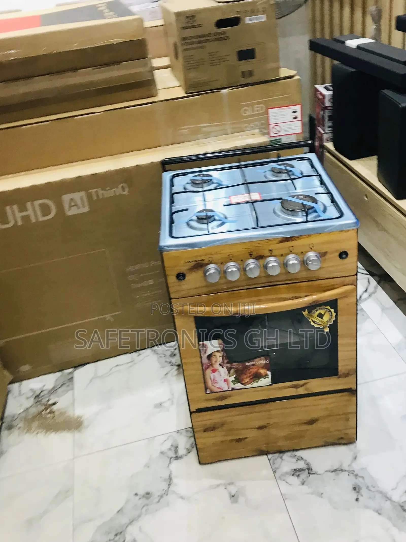 50x50 Oven With Grill Light Wooden 4 Gas Cooker