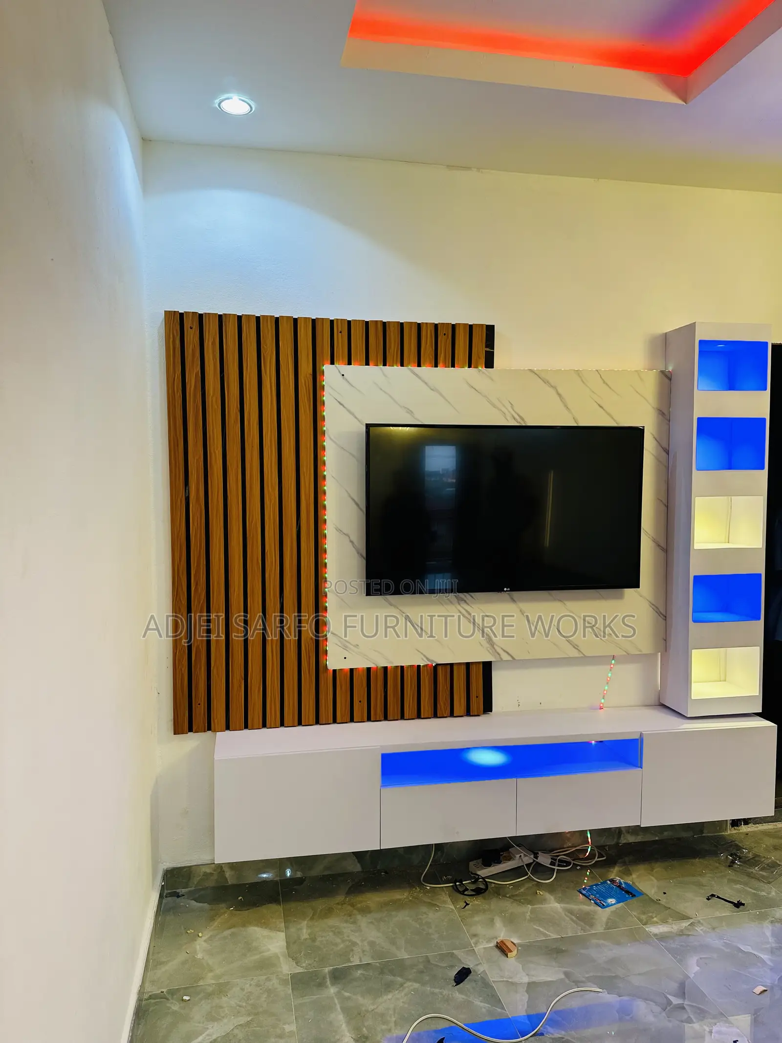 Original Led Tv Stand With Led Shelves and Tv Board