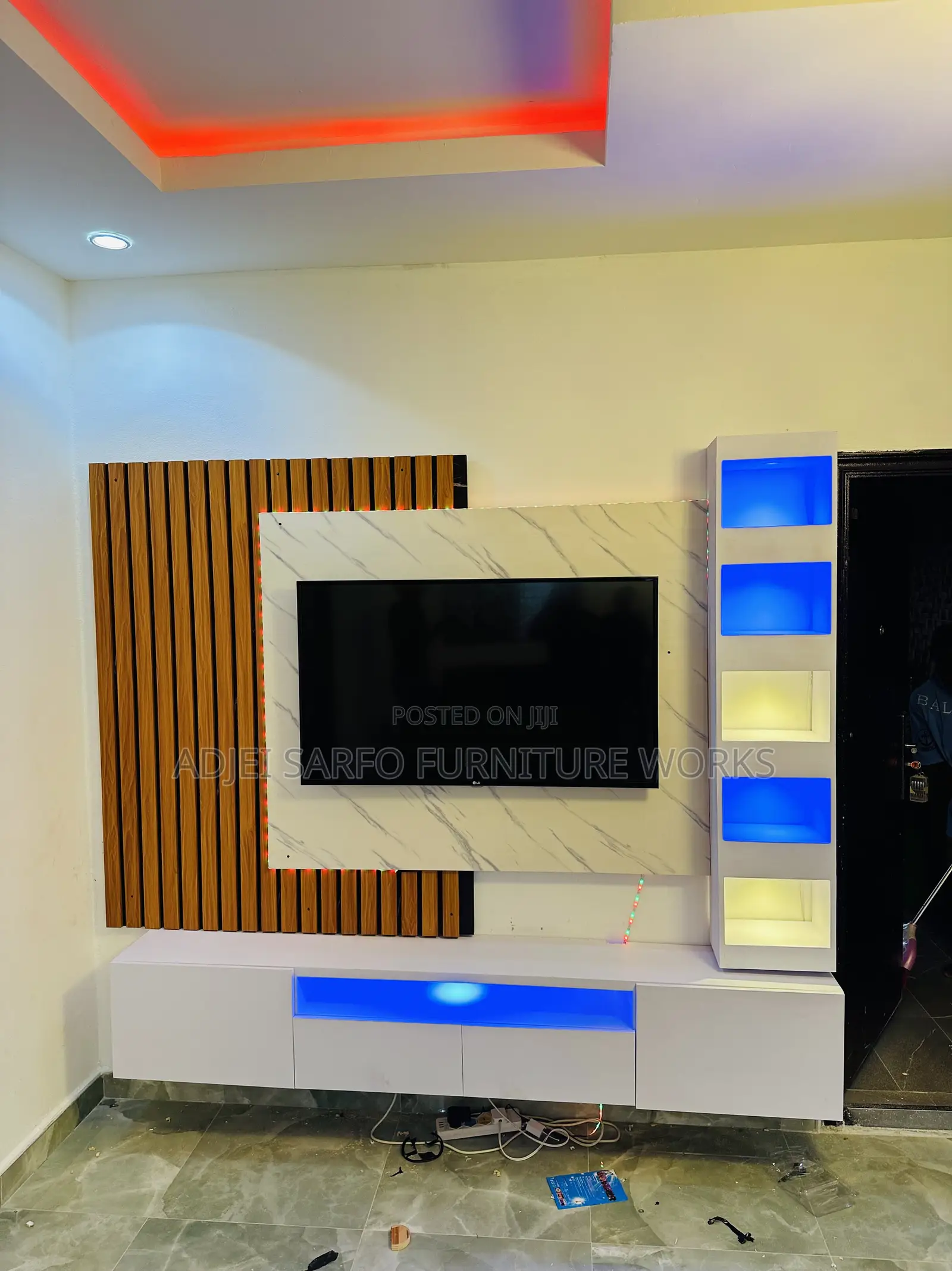 Original Led Tv Stand With Led Shelves and Tv Board