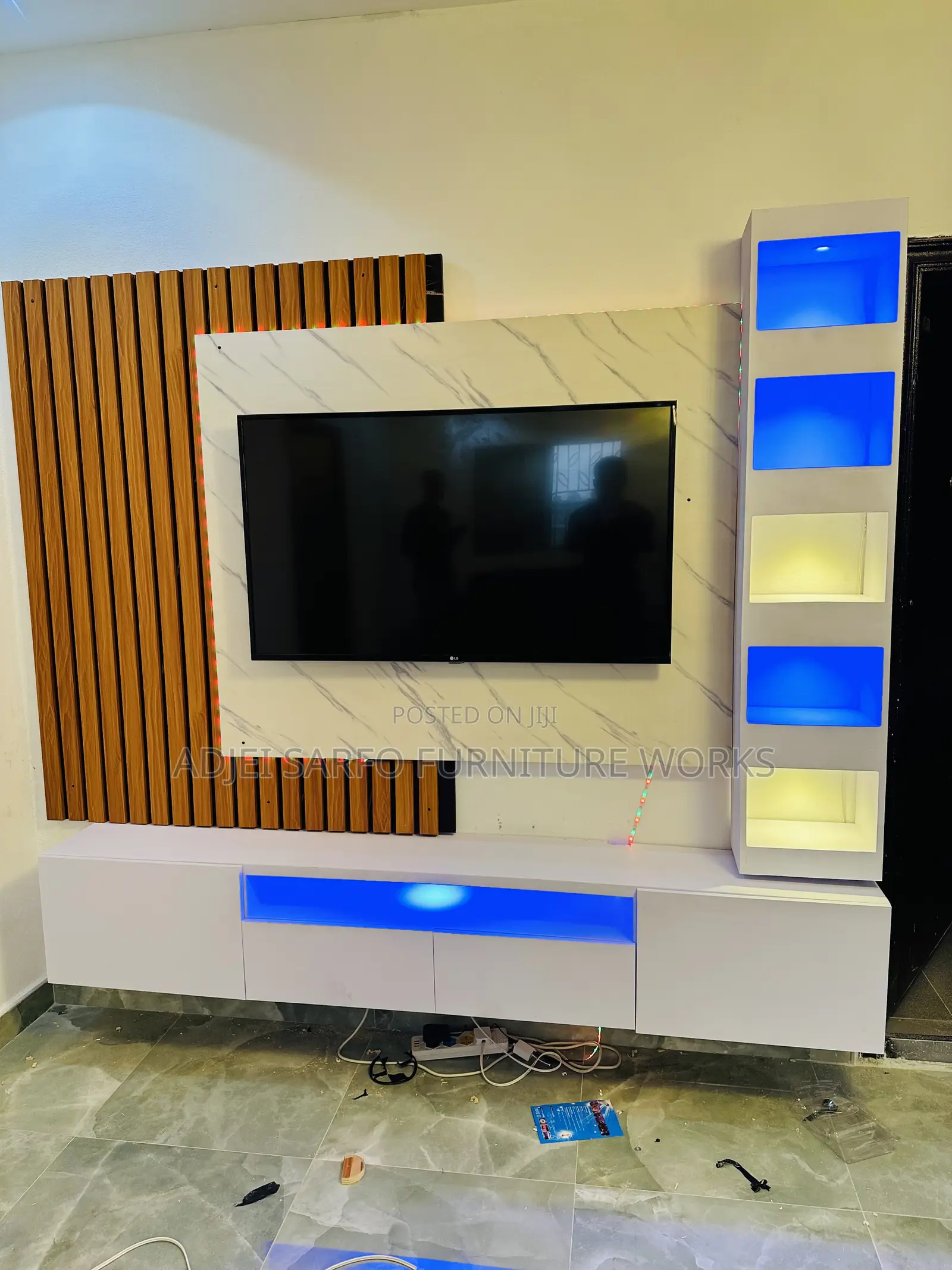 Original Led Tv Stand With Led Shelves and Tv Board