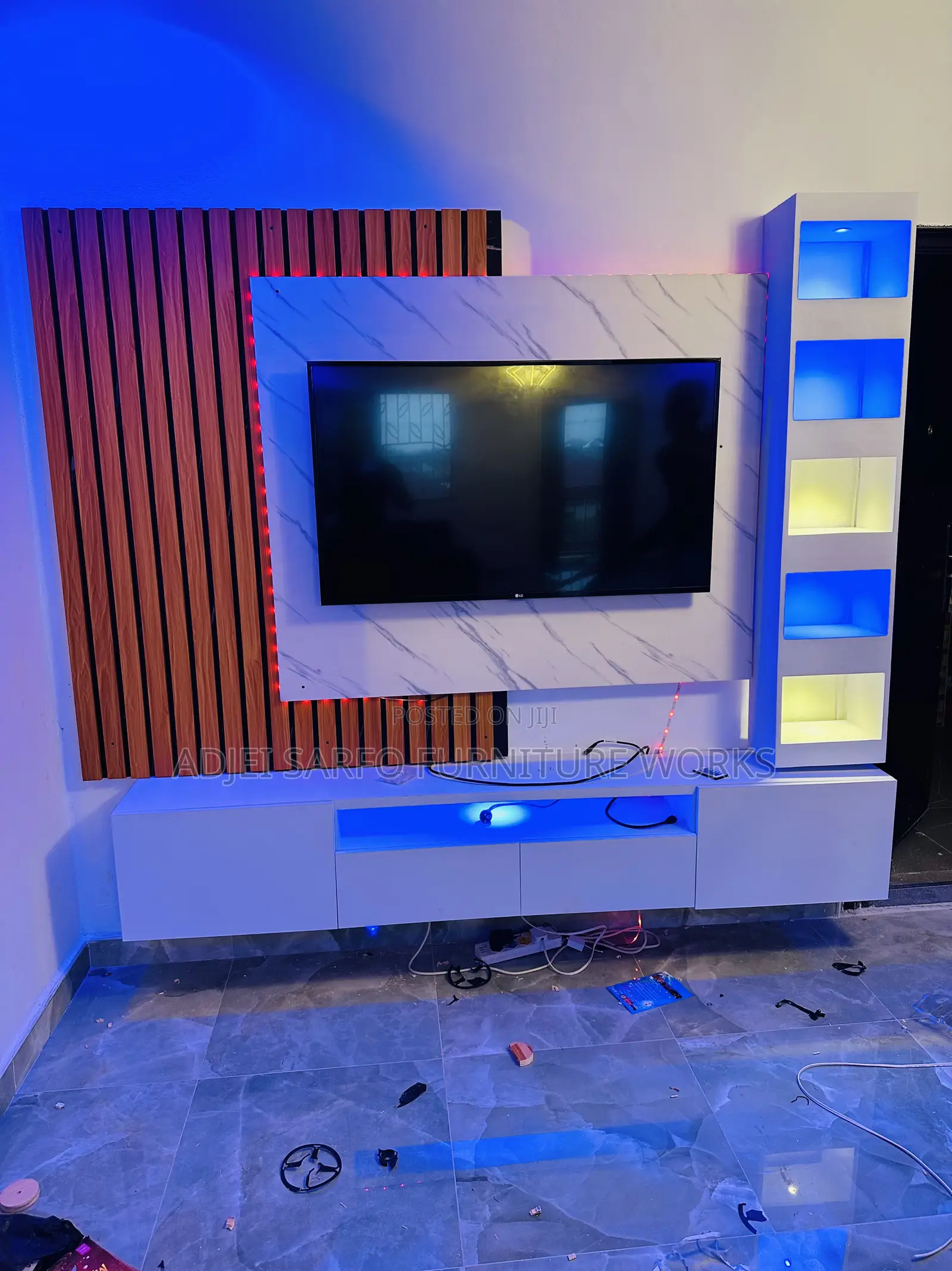 Original Led Tv Stand With Led Shelves and Tv Board