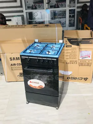Chigo 4 Gas Cooker 50x50 Black Oven With Grill Glass Lid