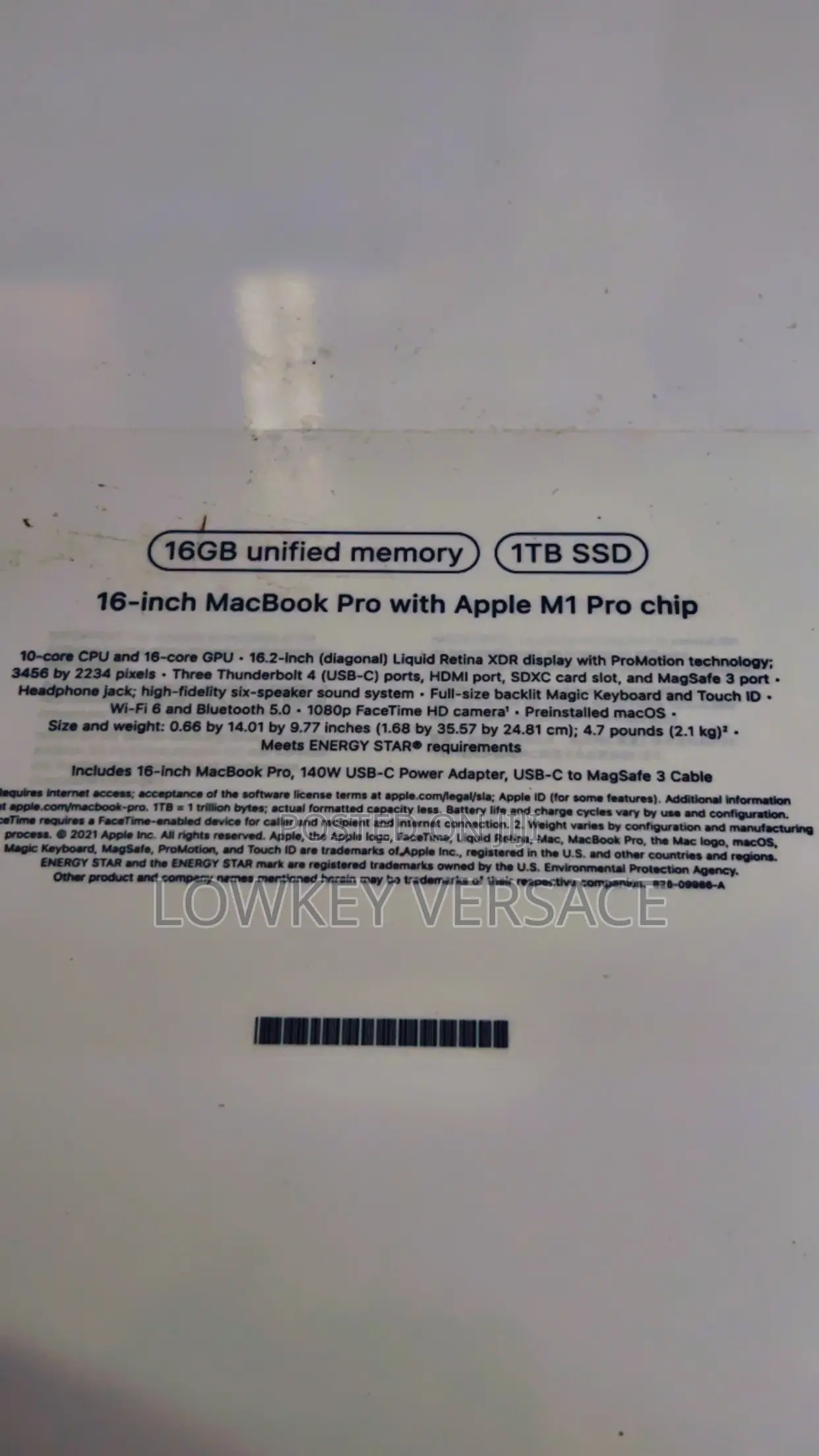 New Laptop Apple MacBook Pro M1 16GB Apple M1 Pro SSD 1T