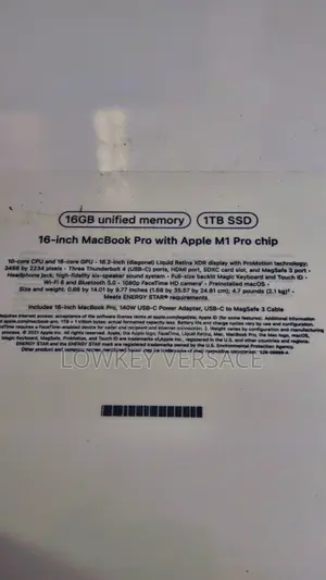 New Laptop Apple MacBook Pro M1 16GB Apple M1 Pro SSD 1T