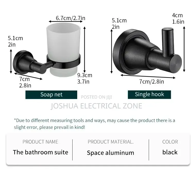 Bathroom Accessories 7 Set In Box Colour: Silver And Black