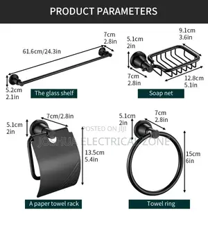 Bathroom Accessories 7 Set In Box Colour: Silver And Black