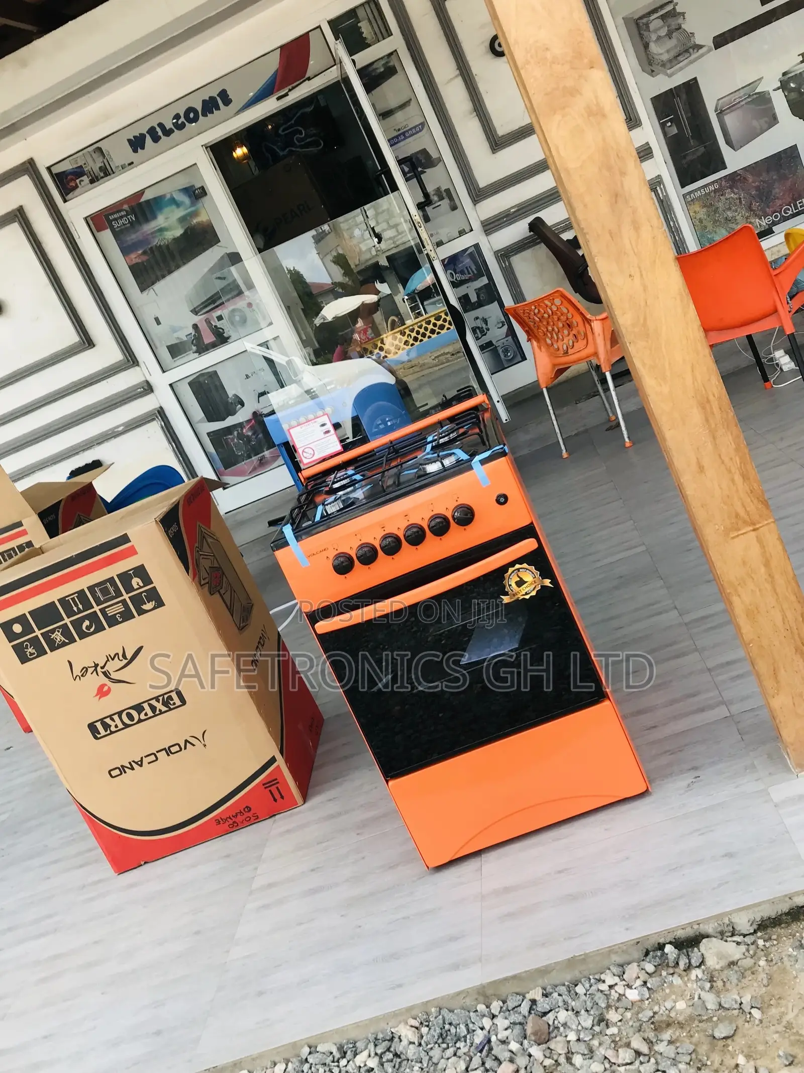 Orange 50x50 Volcano 4 Gas Oven With Grill Glass Lid