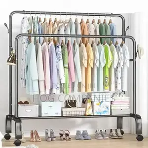 Modern Metal Double Layer Bar Clothing Rack With Shoe Rack
