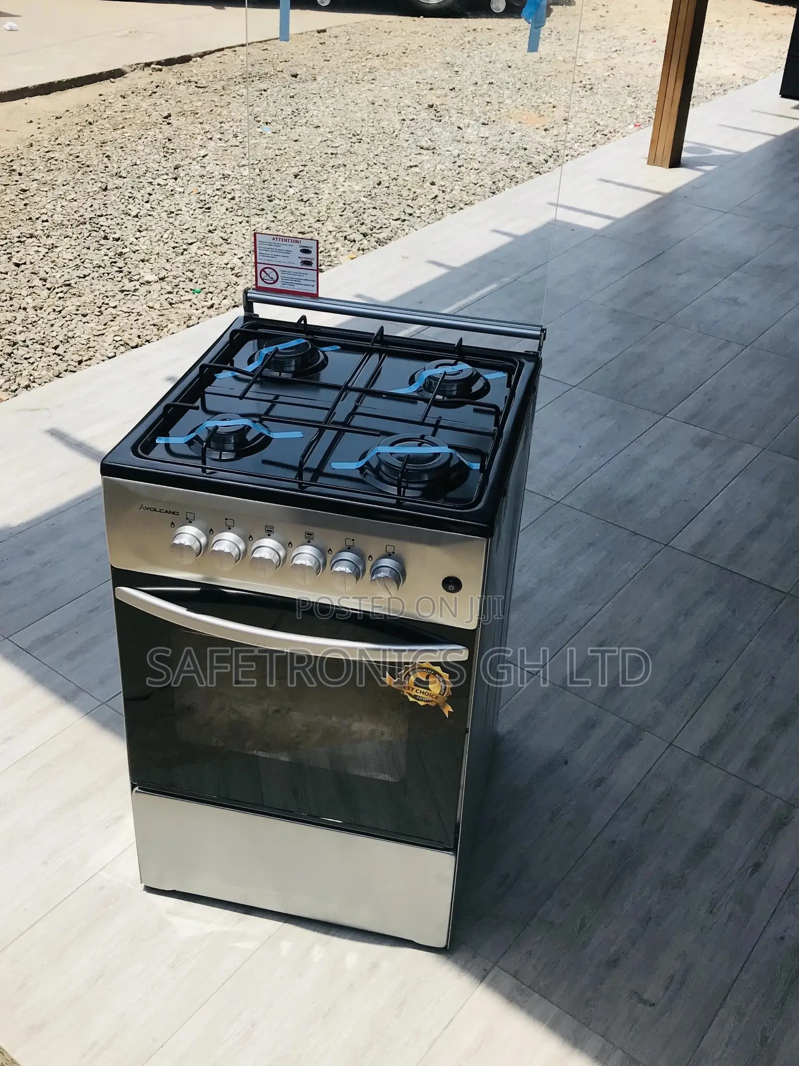 Glass Lid Oven With Grill 50x50 Volcano Gray 4 Gas Cooker