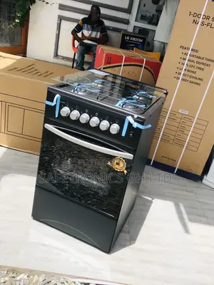 Black Volcano Glass Lid Oven With Grill 50x50 4 Gas Cooker