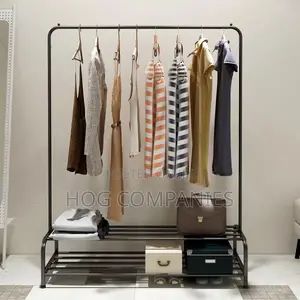 Modern Metal Double Layer Bar Clothing Rack With Shoe Rack