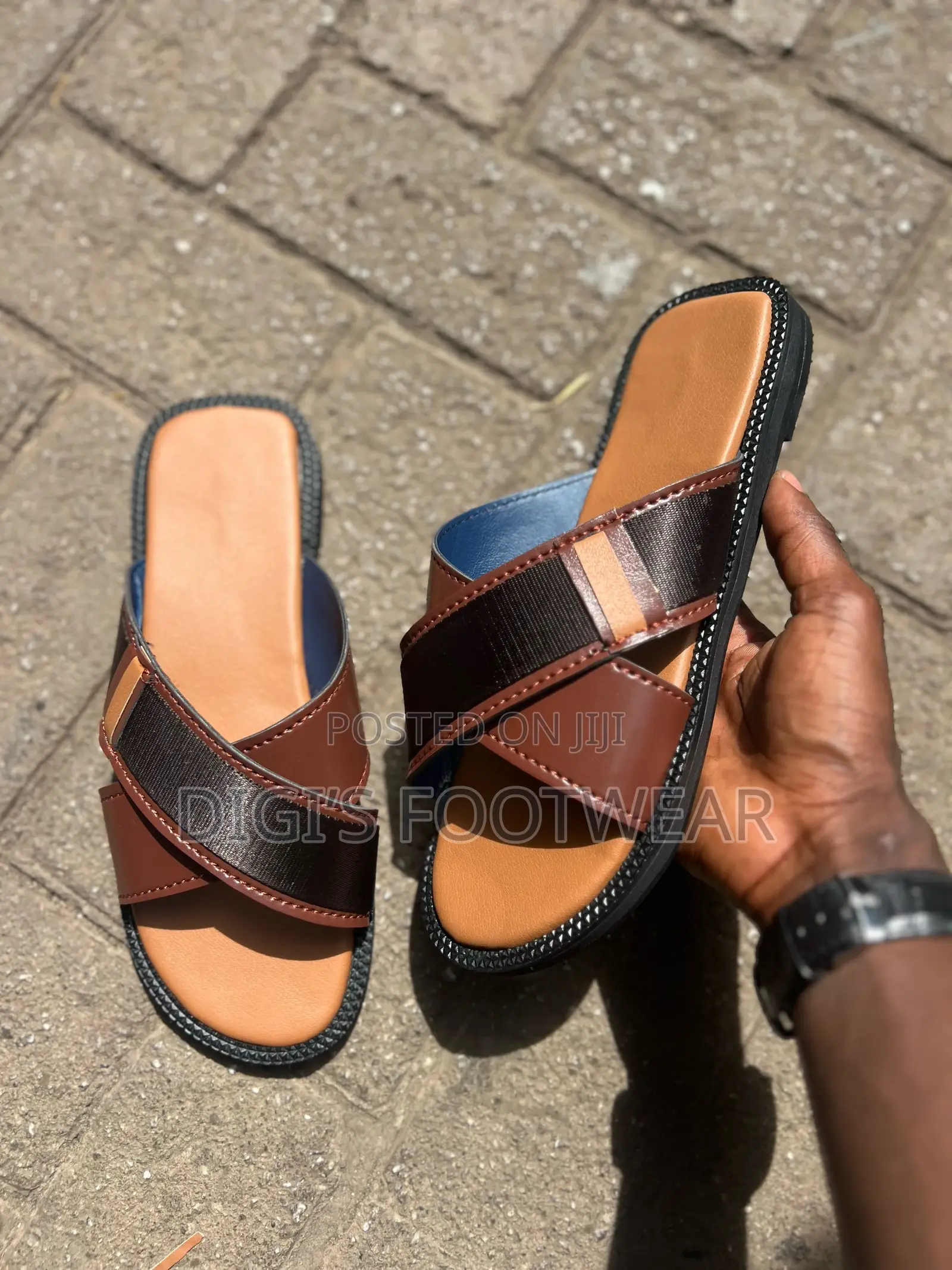 Brown Leather Layered Slipper