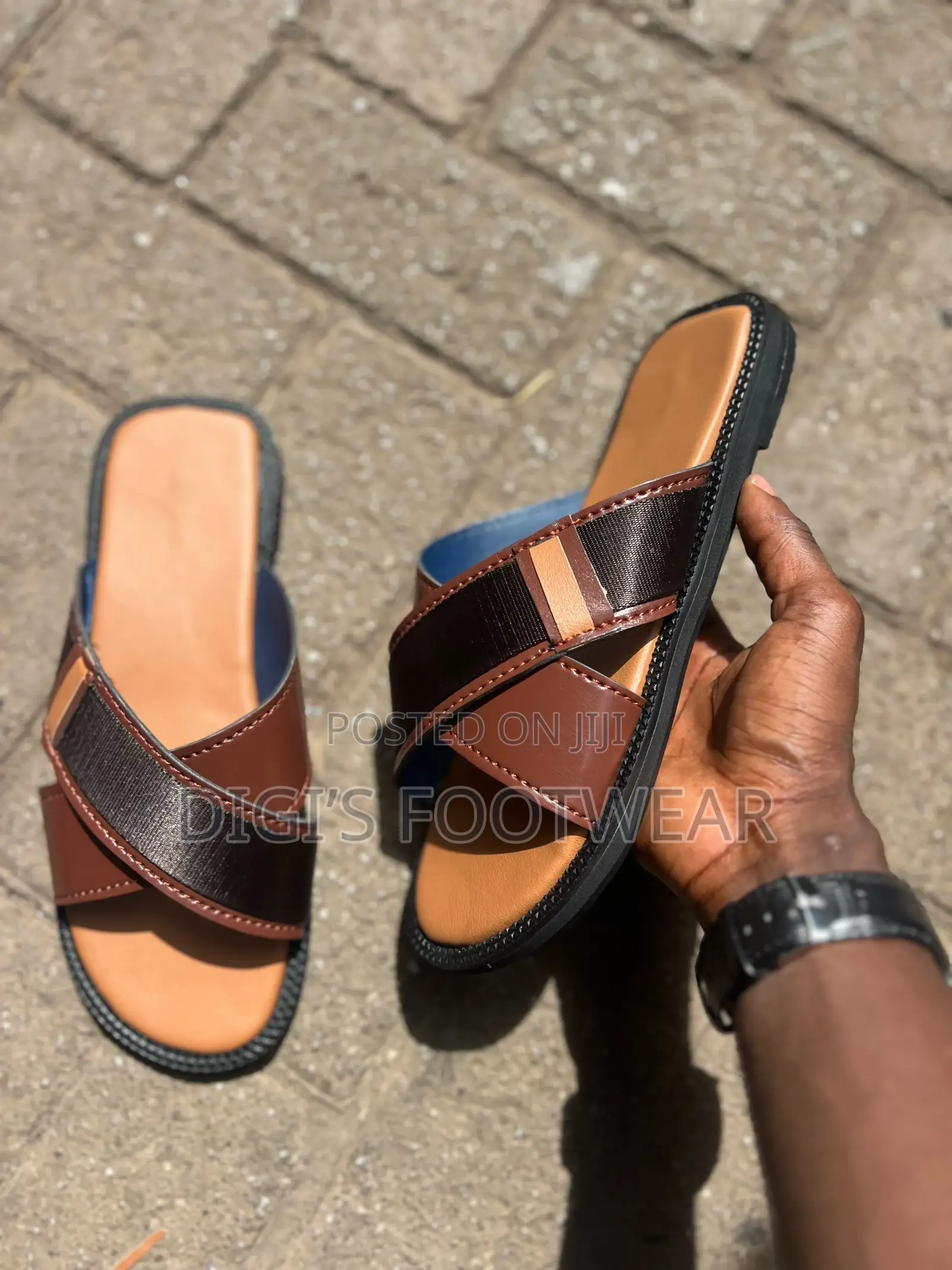 Brown Leather Layered Slipper