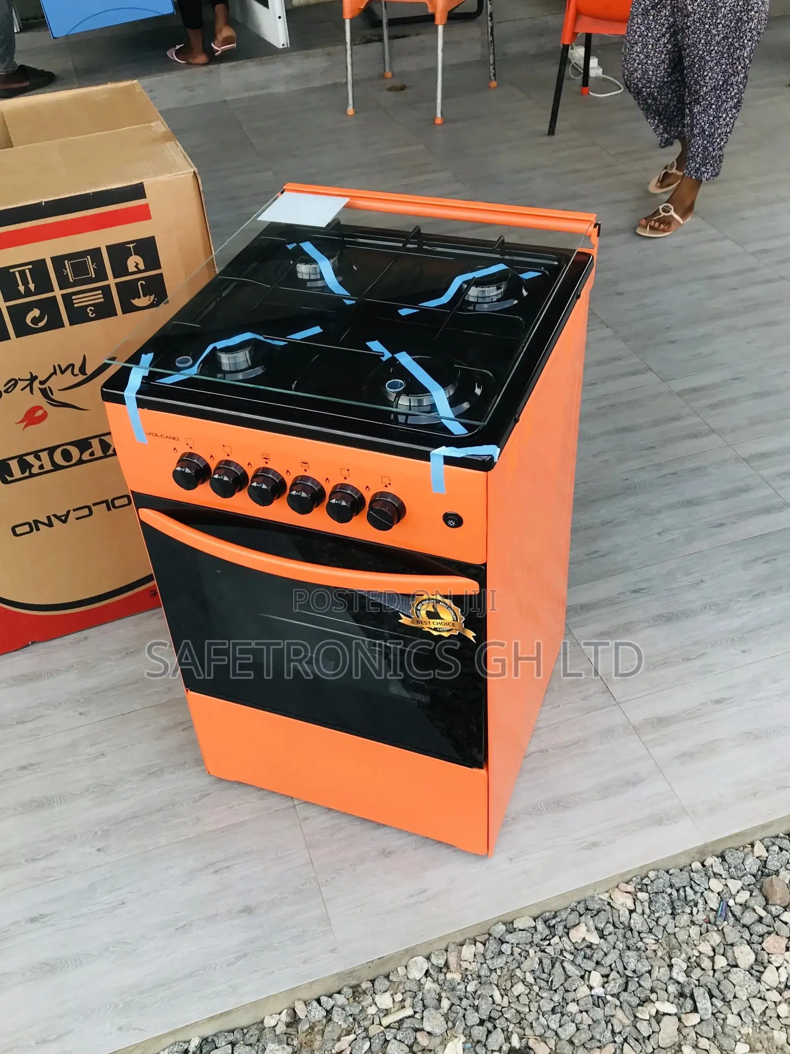 4 Gas Burner Oven With Grill 50x50 Glass Lid Volcano