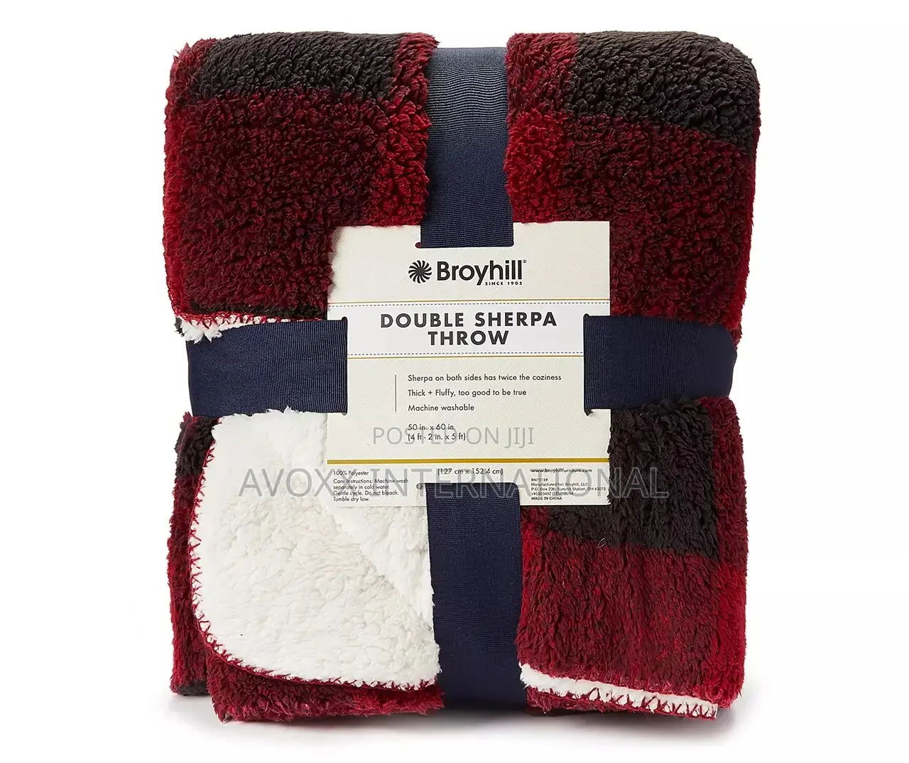 Broyhill Red Plaid Sherpa Throw, (50" X 60")