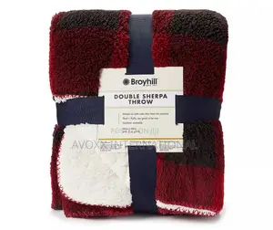 Broyhill Red Plaid Sherpa Throw, (50" X 60")