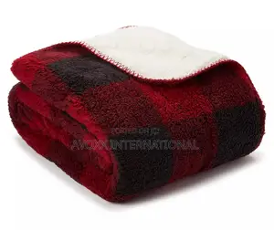 Broyhill Red Plaid Sherpa Throw, (50" X 60")