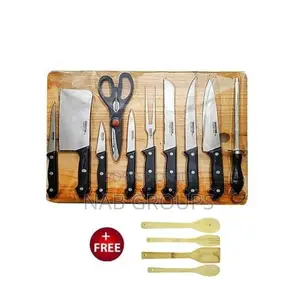 Chopping Board With Knives Set and Wooden Spoons