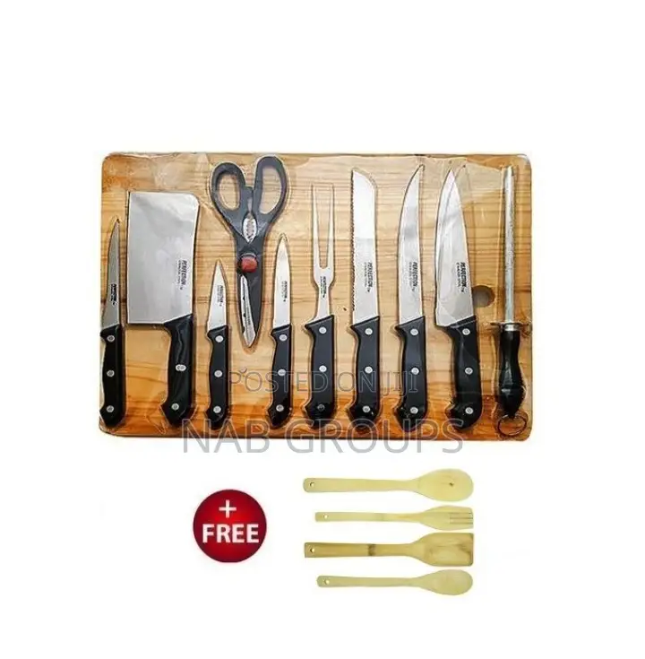 Chopping Board With Knives Set and Wooden Spoons