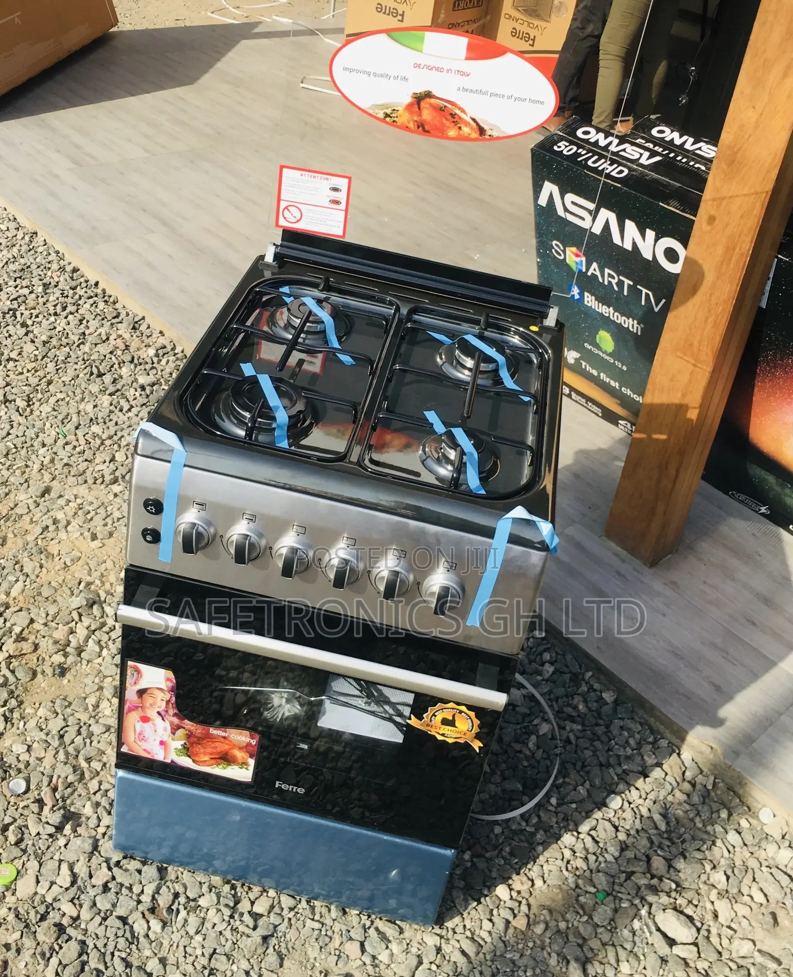 50x60 Oven With Grill 4 Gas Cooker Gray Glass Lid Volcano