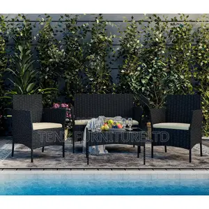 Outdoor Rattan Set 4pcs Black With Table
