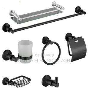 Bathroom Accessories 7 Set In Box Colour: Silver And Black