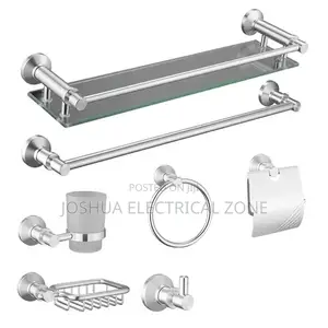 Bathroom Accessories 7 Set In Box Colour: Silver And Black