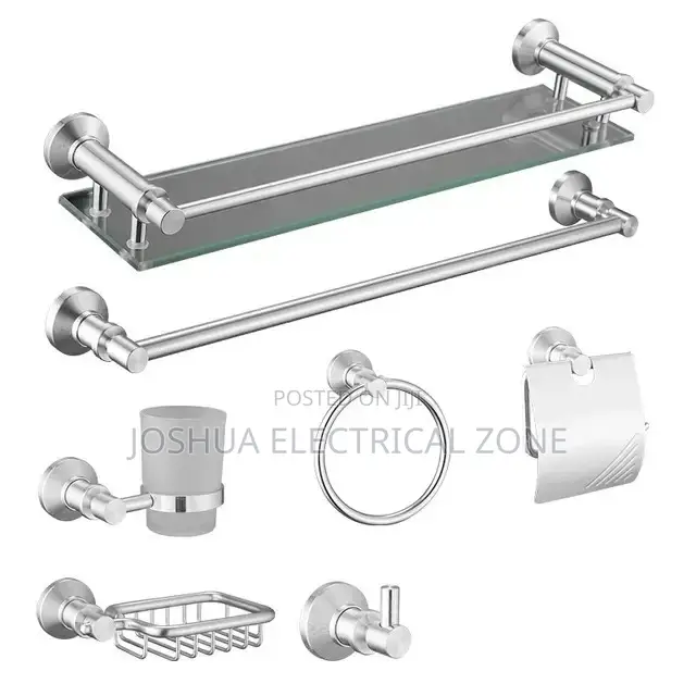 Bathroom Accessories 7 Set In Box Colour: Silver And Black
