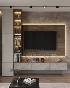 Entertainment Unit With Led Light Drawers and Shelves
