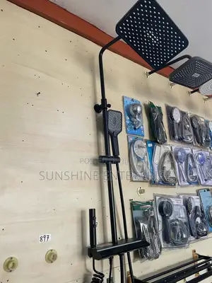 All Black 4in1 Bathroom Shower With Led Light On It