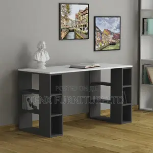 Desk(Built-in Bookcase)Gray N White