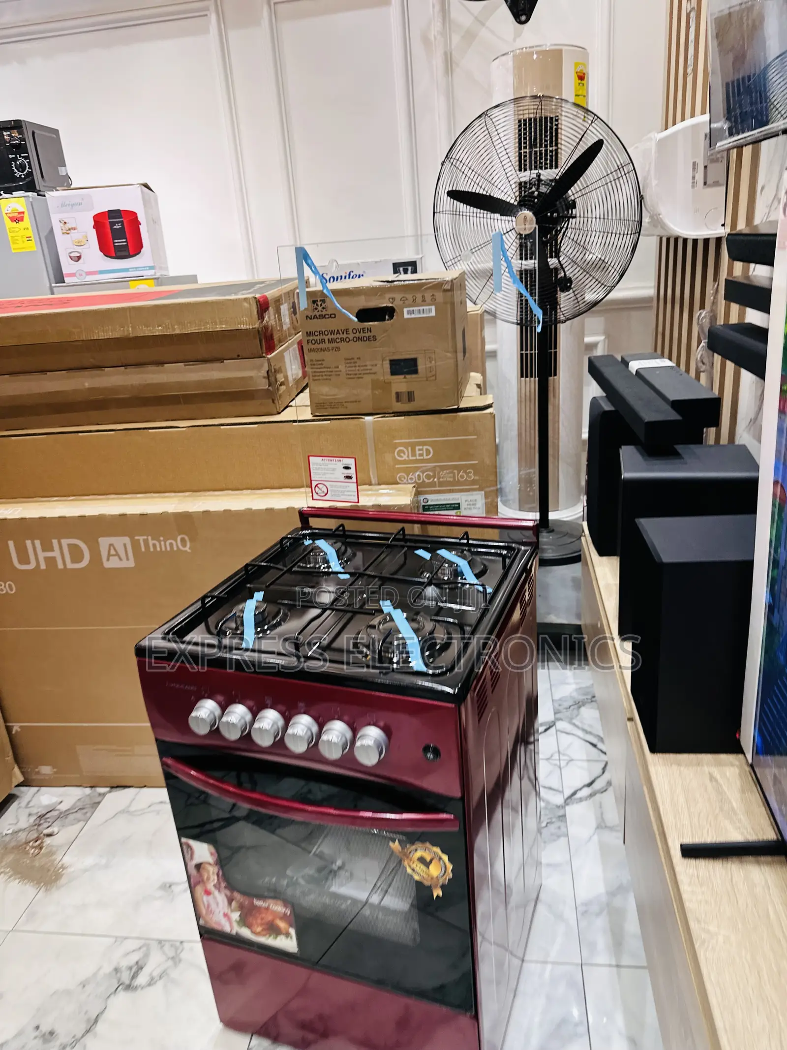 4burner Gas Red Color Oven 50/50 Grill
