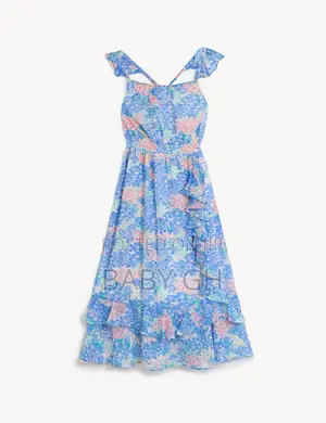 M S Blue Floral Print Sleeveless Dress